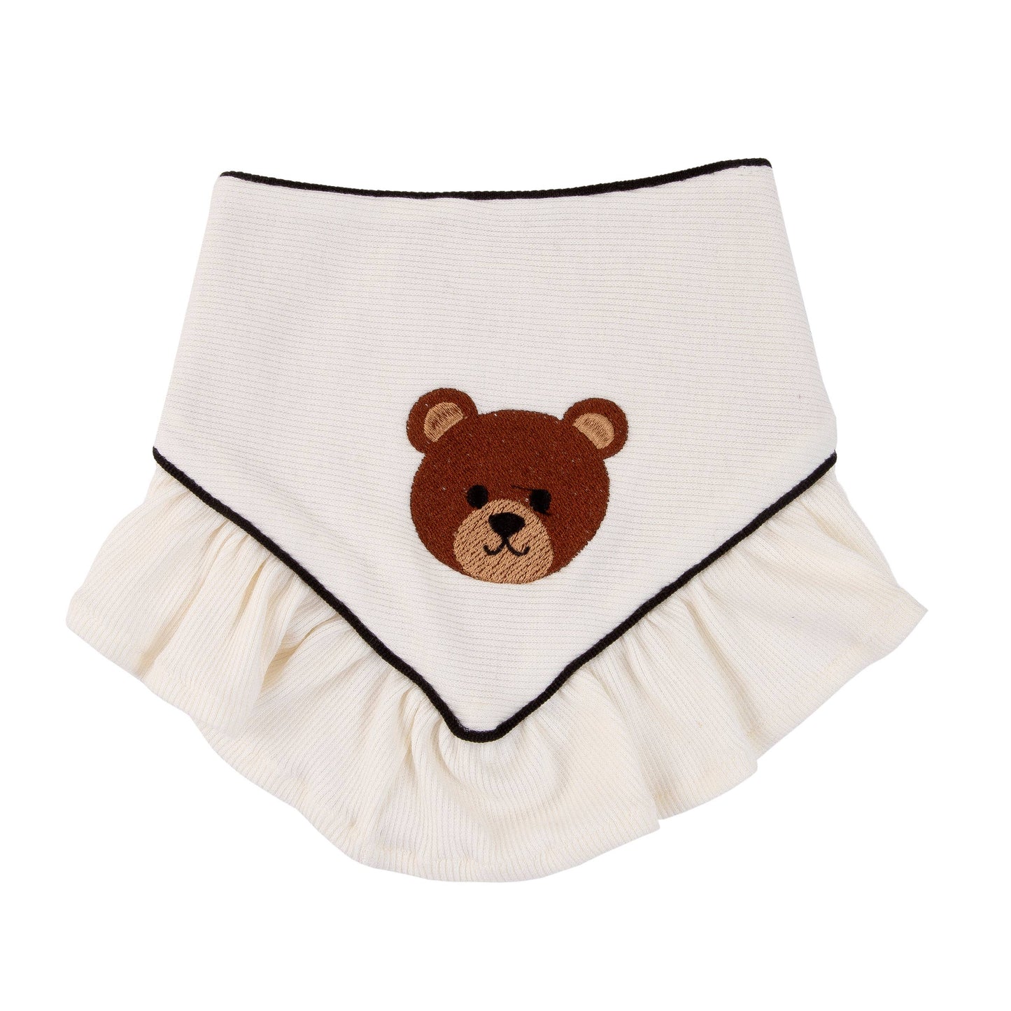 Ribbed Knit Bear Embroidered Ruffles Reversable Dog Bandana