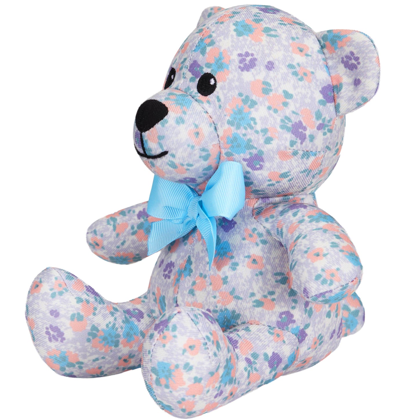 3 Colors, 6" Made Well Floral Print Bear Dog Toy: Light Blue / 6"