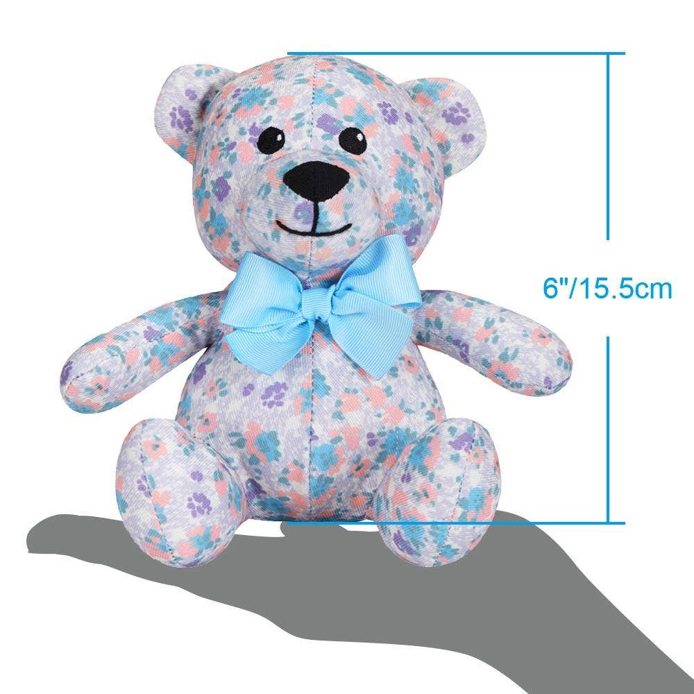 3 Colors, 6" Made Well Floral Print Bear Dog Toy: Light Blue / 6"