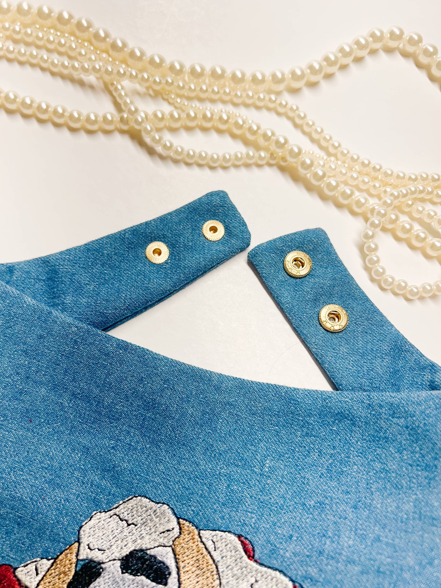 Classic Lamb Embroidery Blue Denim Dog Bandana