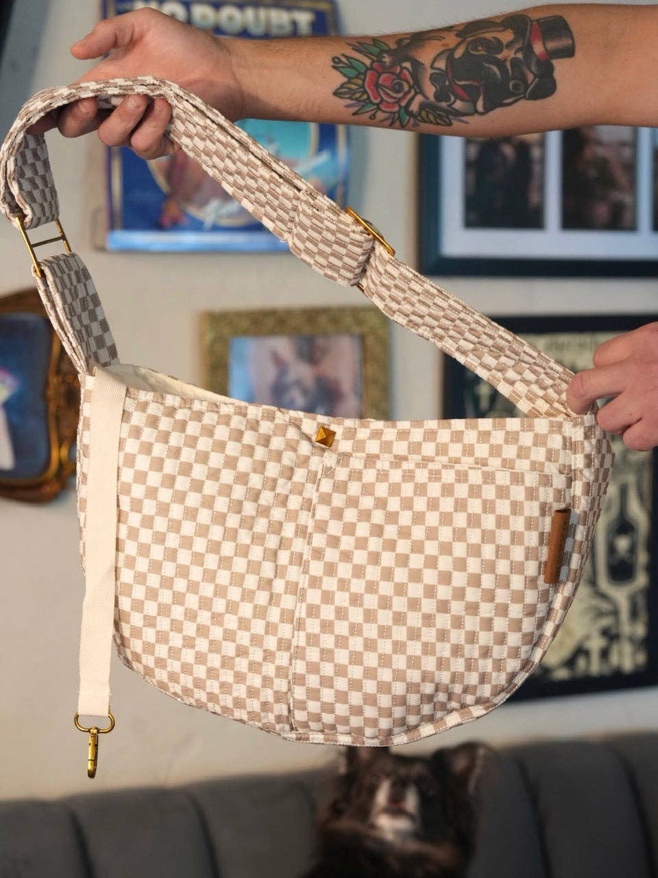 Pet Sling Carrier: White and Tan