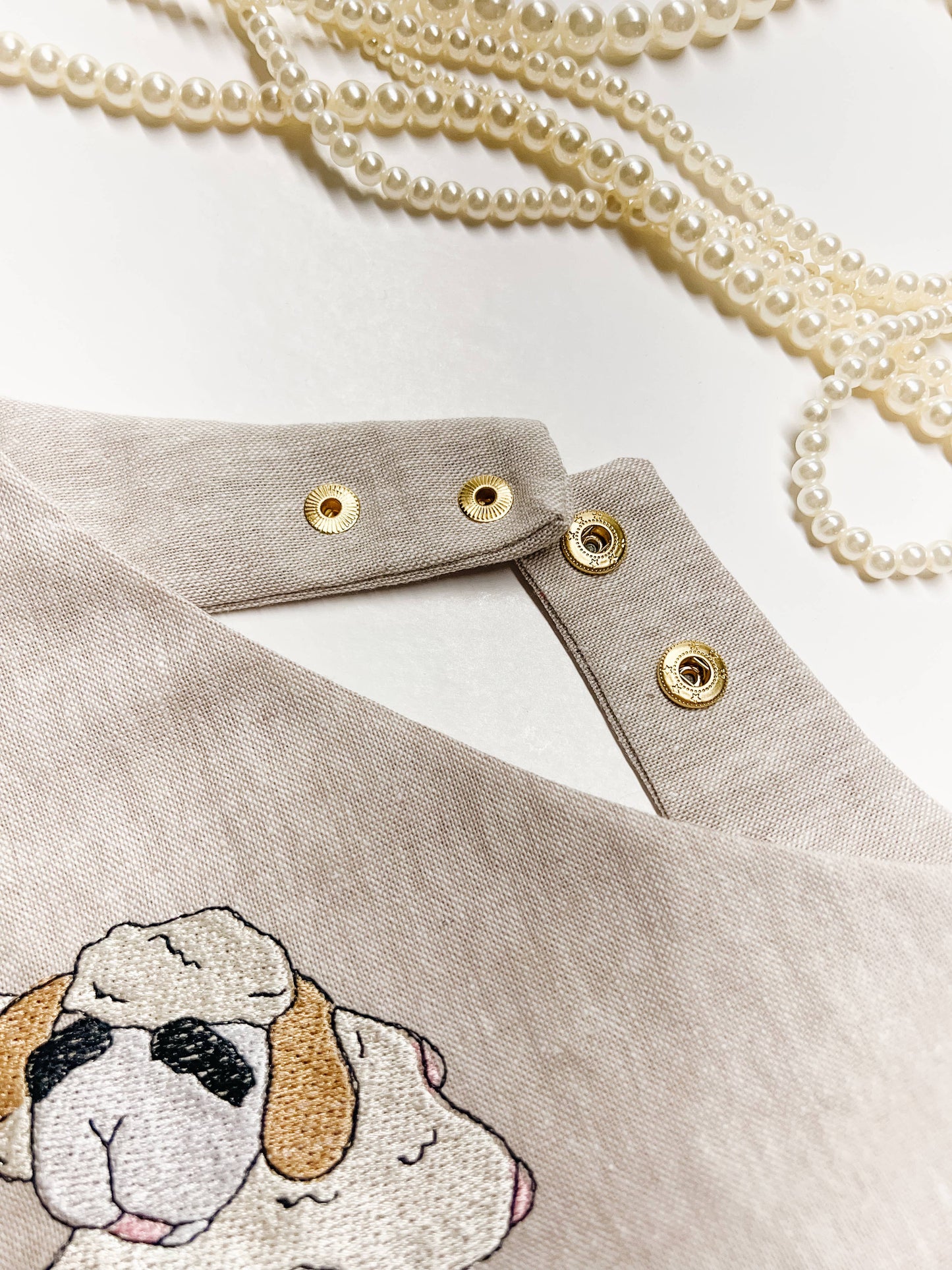 Classic Lamb Embroidery Tan Denim Dog Bandana