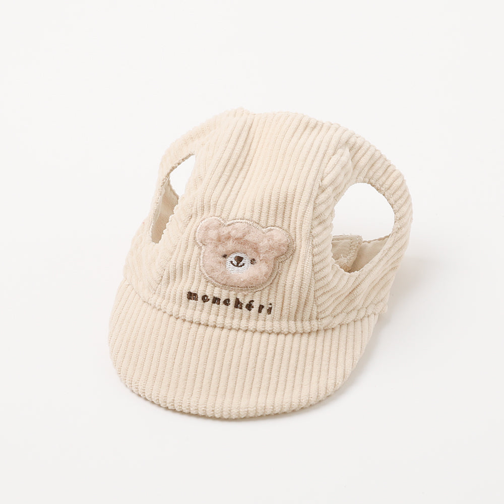 Gorra de pana con bordado de oso - Marfil