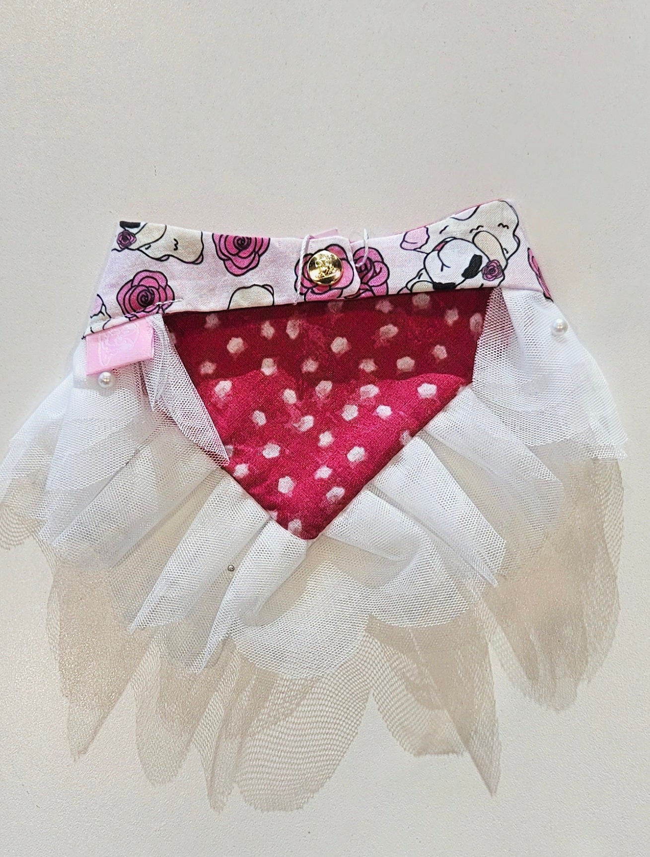 Rose Lamb Reversible Dog Bandana with Snaps & Trim