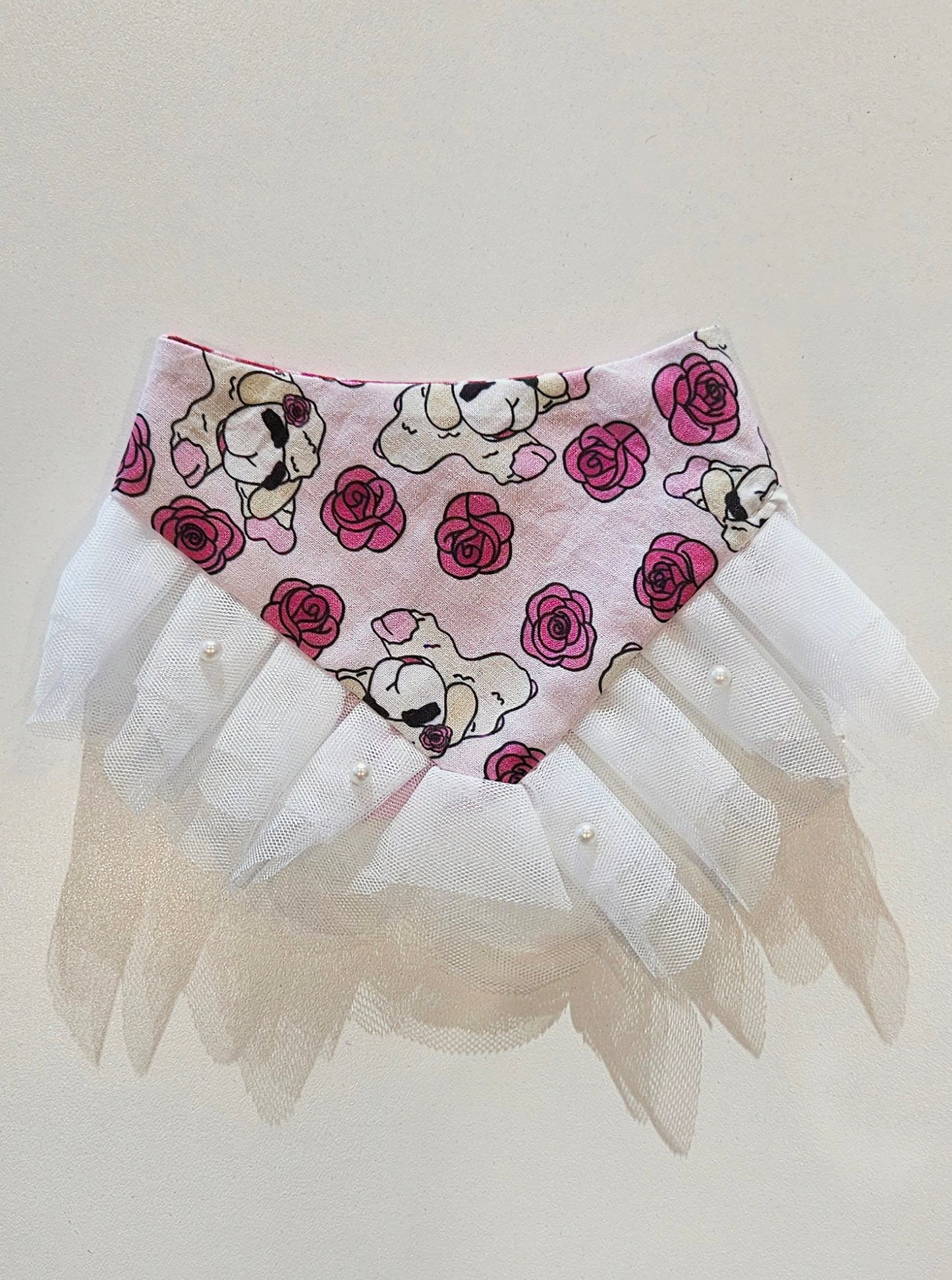 Rose Lamb Reversible Dog Bandana with Snaps & Trim
