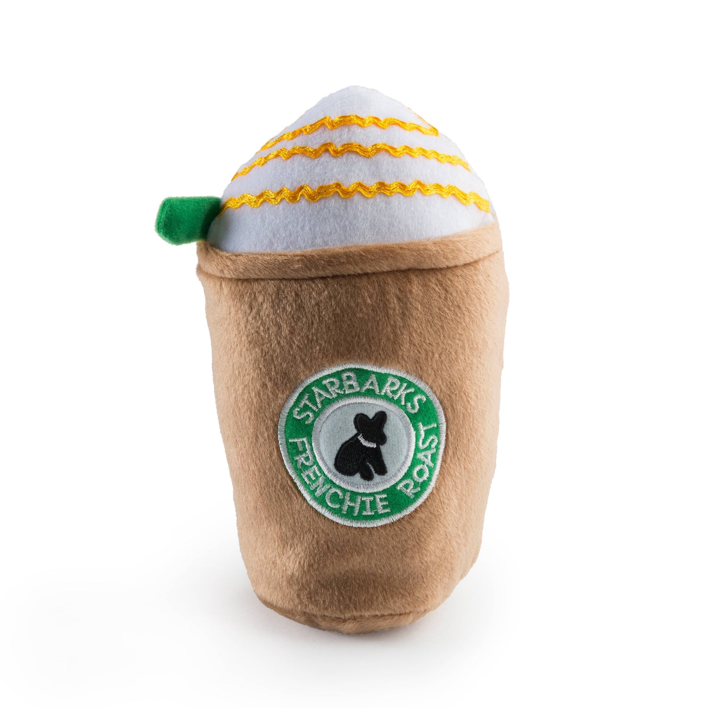 Juguete para perros con chirriador y forma de pajita Frenchie Roast de Starbarks