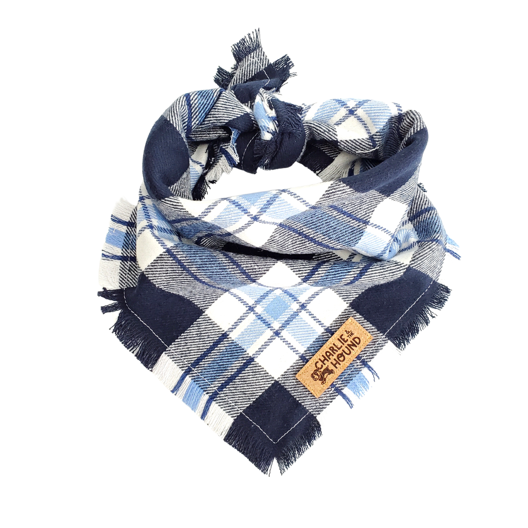 Bandana para perros de franela azul y blanca para atar