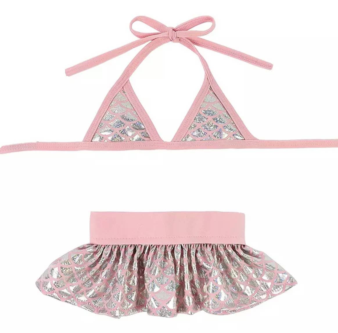 Conjunto de bikini con diseño de sirena y perro en color rosa