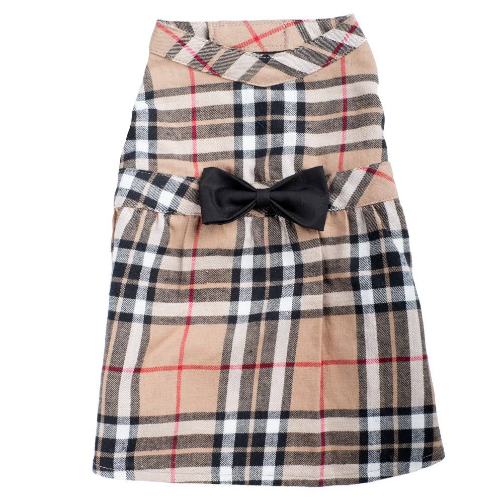 Vestido para perro a cuadros color canela