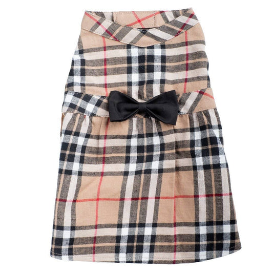 Vestido para perro a cuadros color canela
