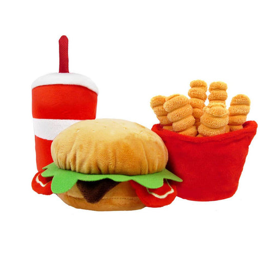 TONBO Happy Chow Combo: juguetes para perros, hamburguesa, papas fritas y refresco