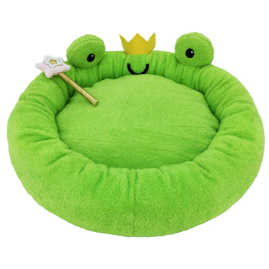 Cama para mascotas con forma de rana y juguete con forma de varita