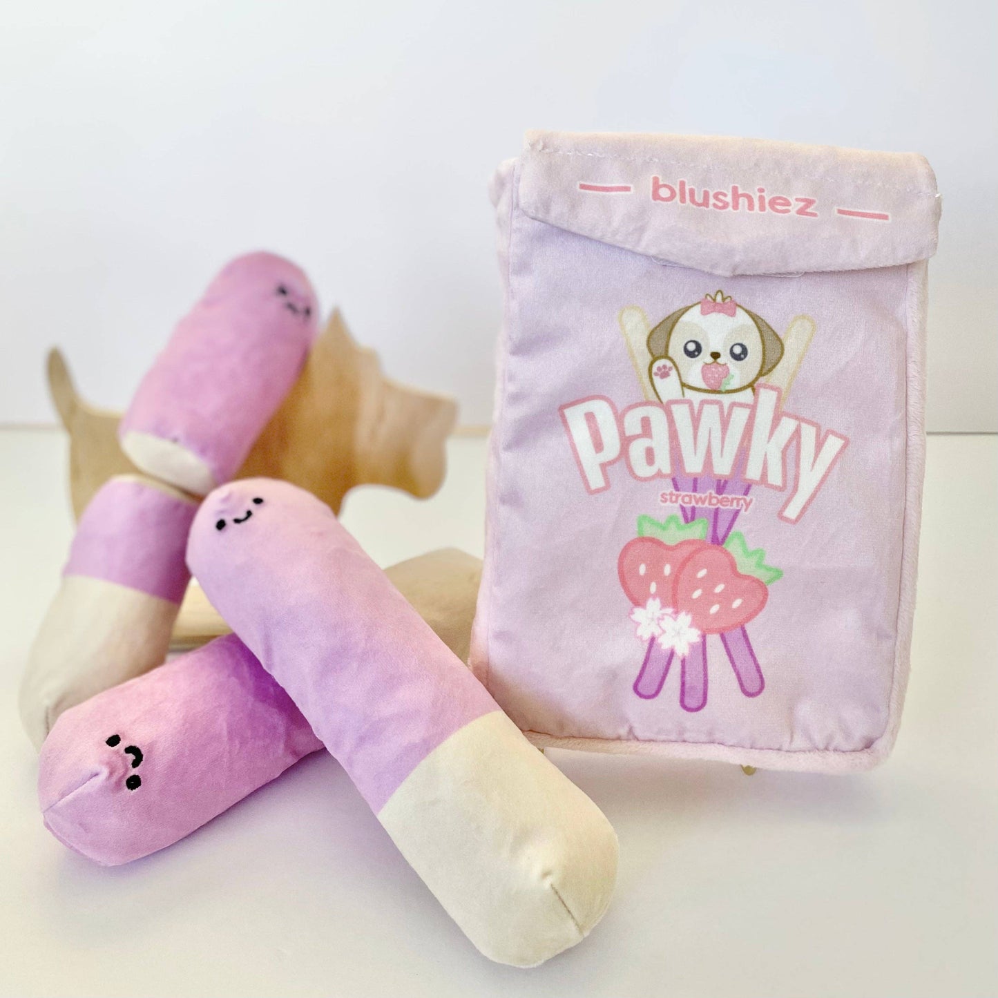 Juguete interactivo para perros Strawberry Pawky de 4 piezas