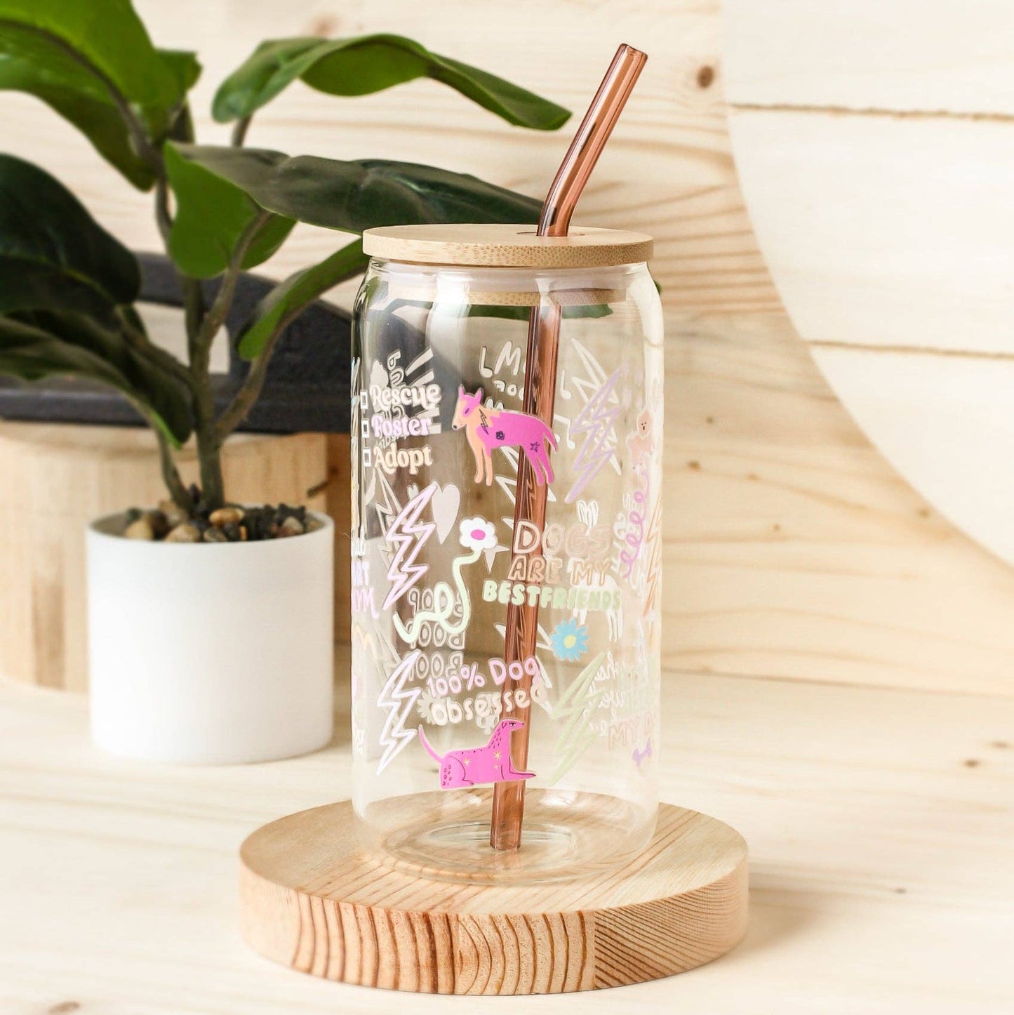 100% Dog Obsessed Glass with Lid & Straw