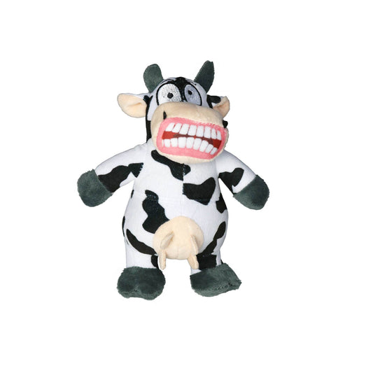Juguete de peluche para perros que chirría con forma de vaca loca Angry Animals de Mighty Jr.