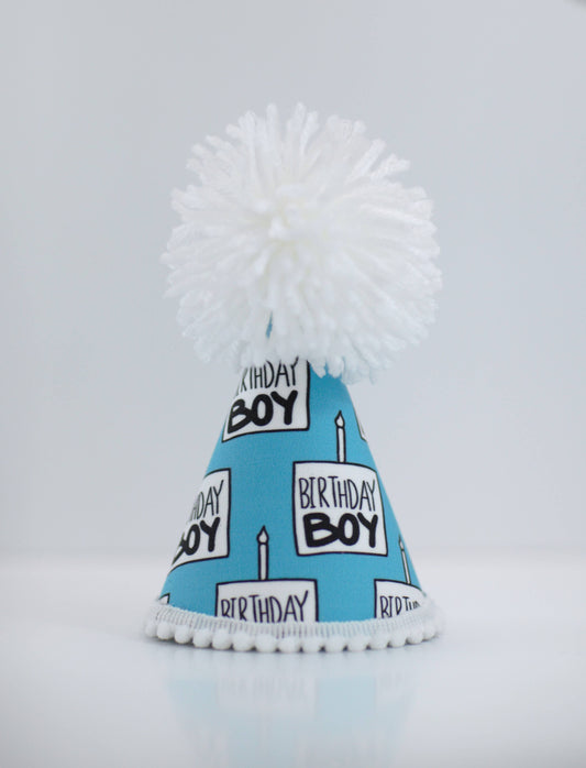 Birthday Boy Party Hat White Pom