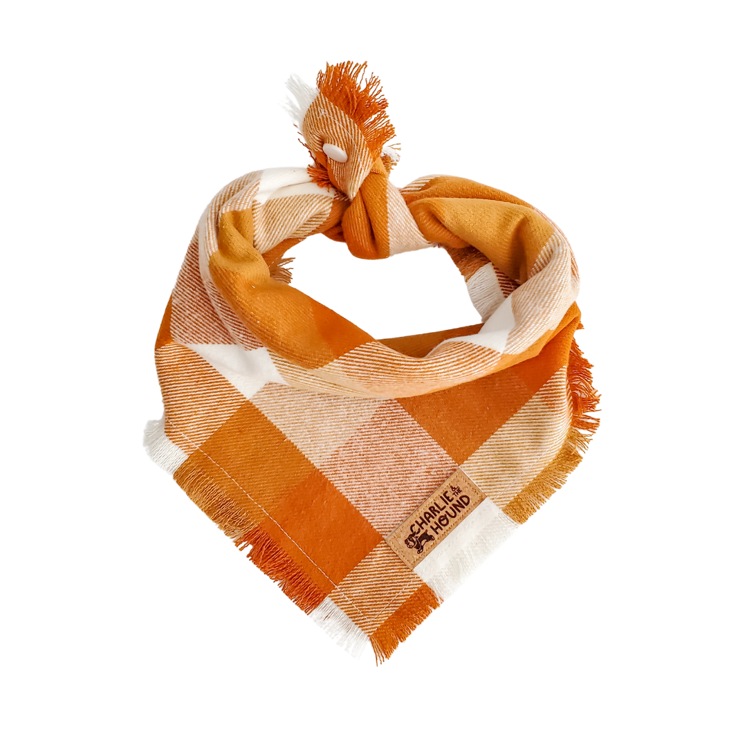 Pumpkin Plaid Flannel Tie-on Dog Bandana