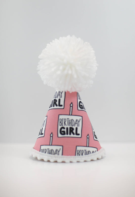 Gorro de fiesta de cumpleaños para niña con pompón blanco