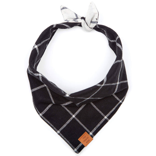 Bandana reversible para perro con cuadros en color negro