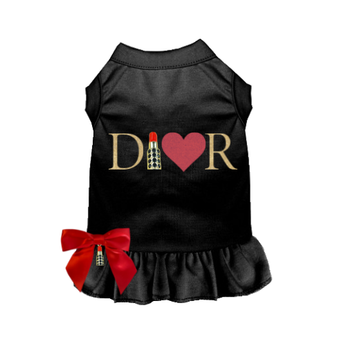 Vestido para perro con pintalabios con purpurina Dior-able
