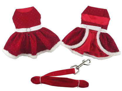 Red Velvet Sparkle Harness Dress with Leash