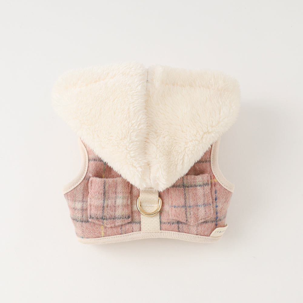 Checkered Harness with Fur Hood + Lead Set