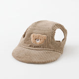 Gorra de pana con bordado de oso - Moca