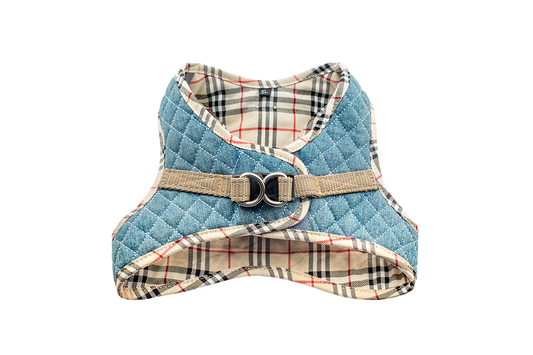 Step-In Denim Harness - Beige Plaid
