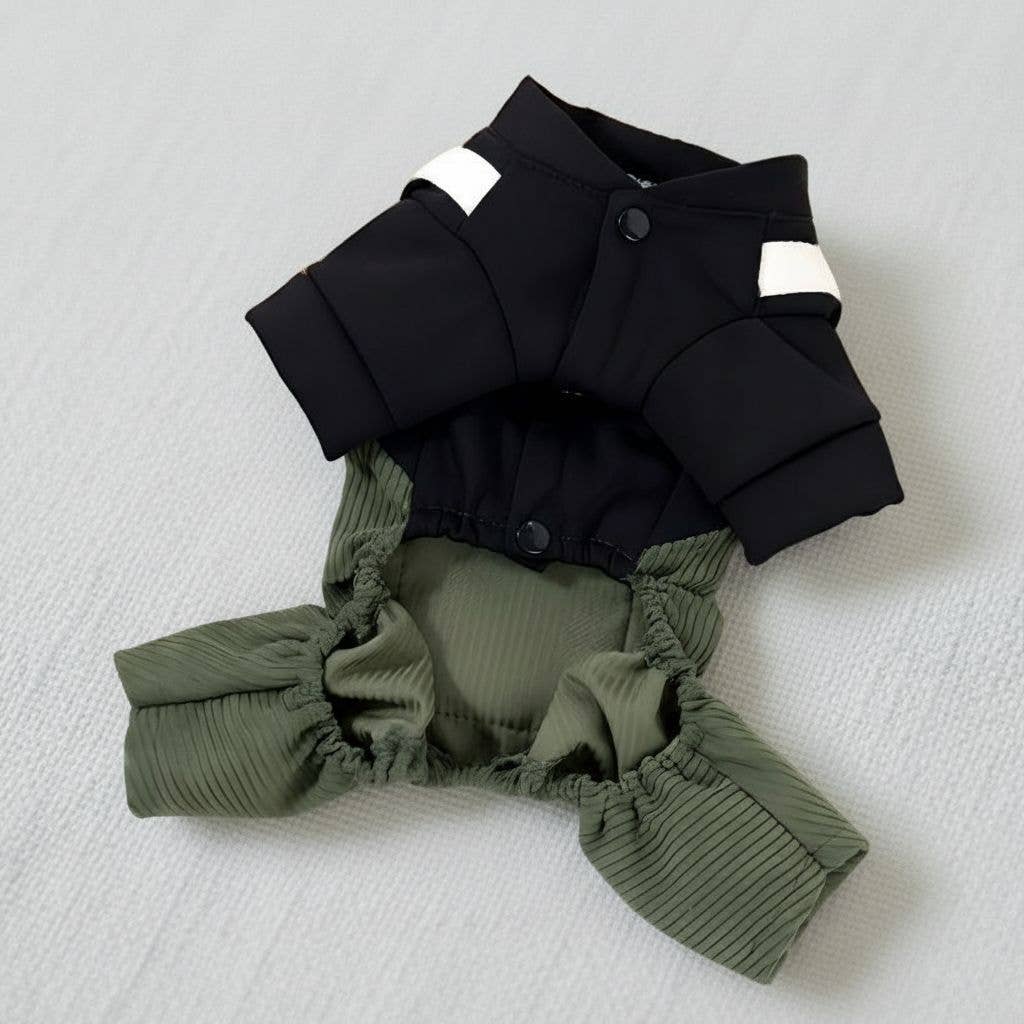 Green Trendy Corduroy Pet Jumpsuit with Leash Loop