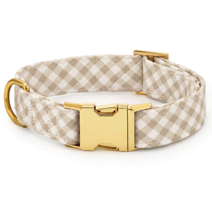 Mushroom Brown Gingham Dog Collar