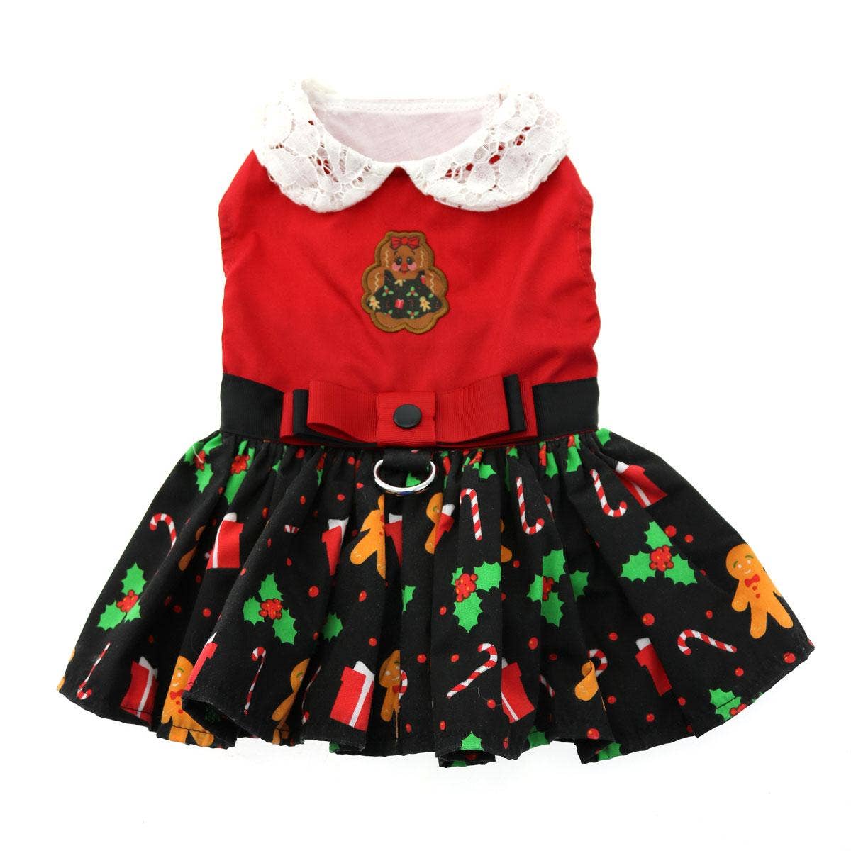 Christmas Gingerbread Dog Dress with D-Ring and Leash