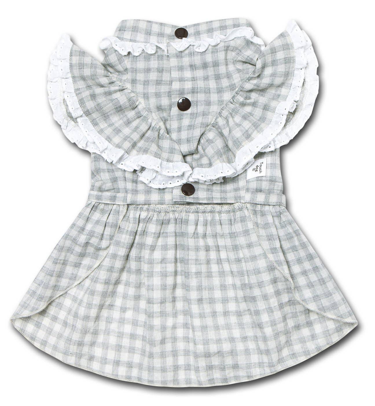 'I love Poochi' Classical Fashion Plaid Dog Dress Grey