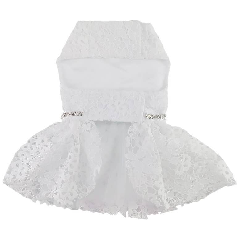 White Lace Dog Wedding Dress with Matching Leash