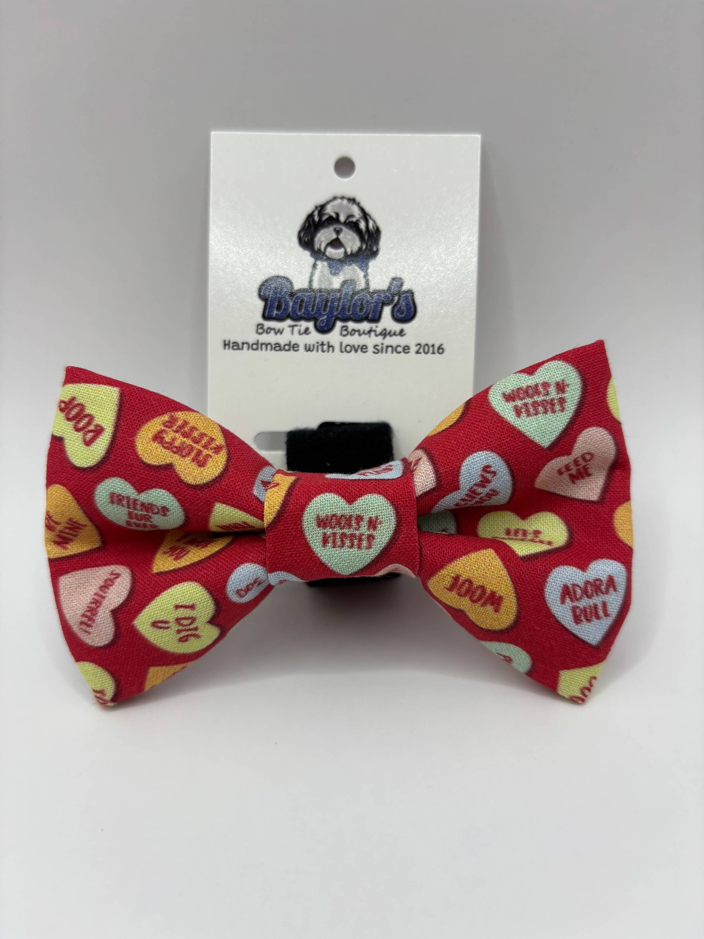 Conversation Heart Dog Bow Tie