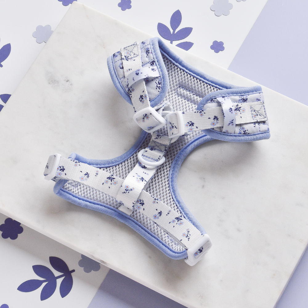 Quilted Ditsy Floral Periwinkle Adjustable Harness