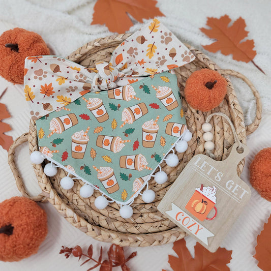 Green Pumpkin Spice With Pom Pom Dog Bandana