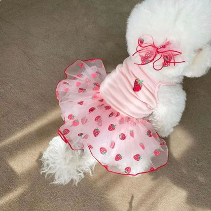 Strawberries Tutu Dog Dress & Matching Hair Bow