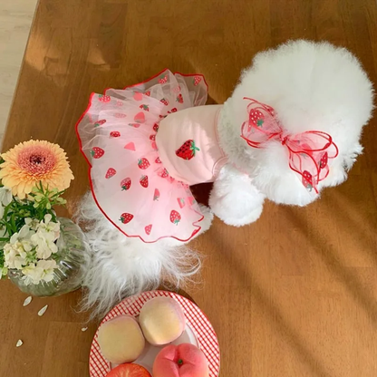 Strawberries Tutu Dog Dress & Matching Hair Bow