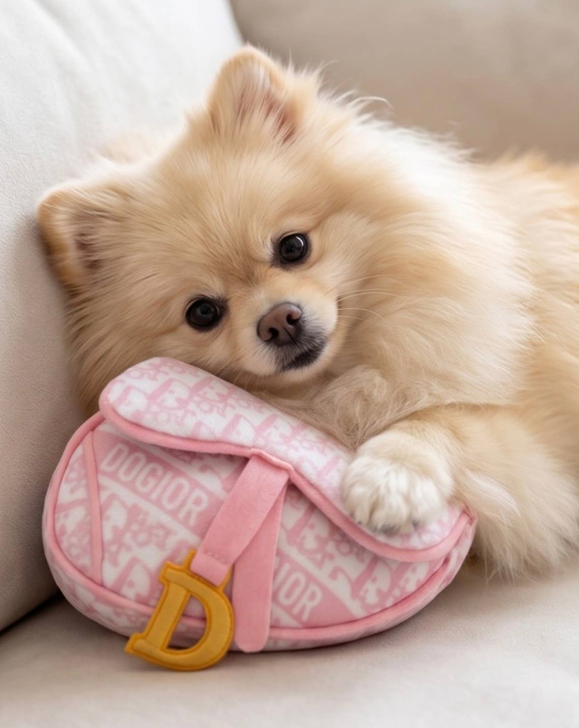 Pink Dog-ior Saddle Bag Dog Toy