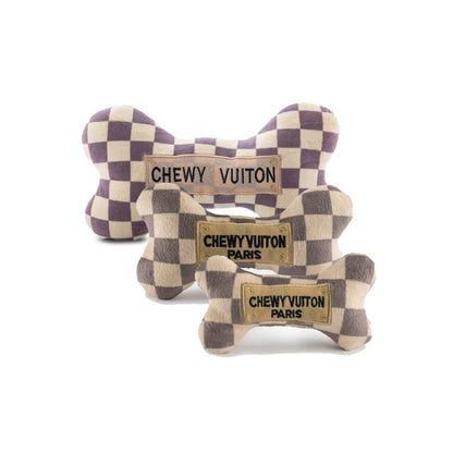 Juguete para perros con chirrido Checker Chewy Vuiton Bones: pequeño/mini