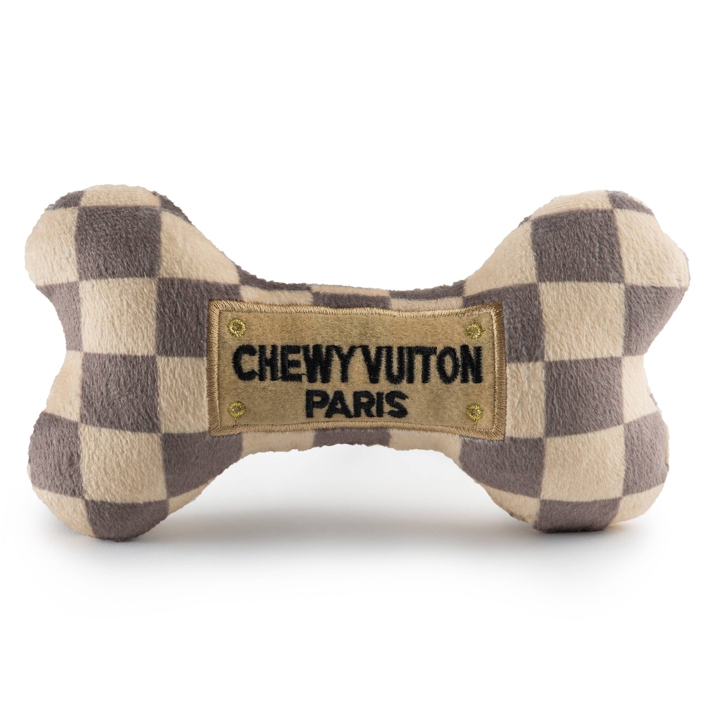 Checker Chewy Vuiton Bones Squeaker Dog Toy: Small / Mini