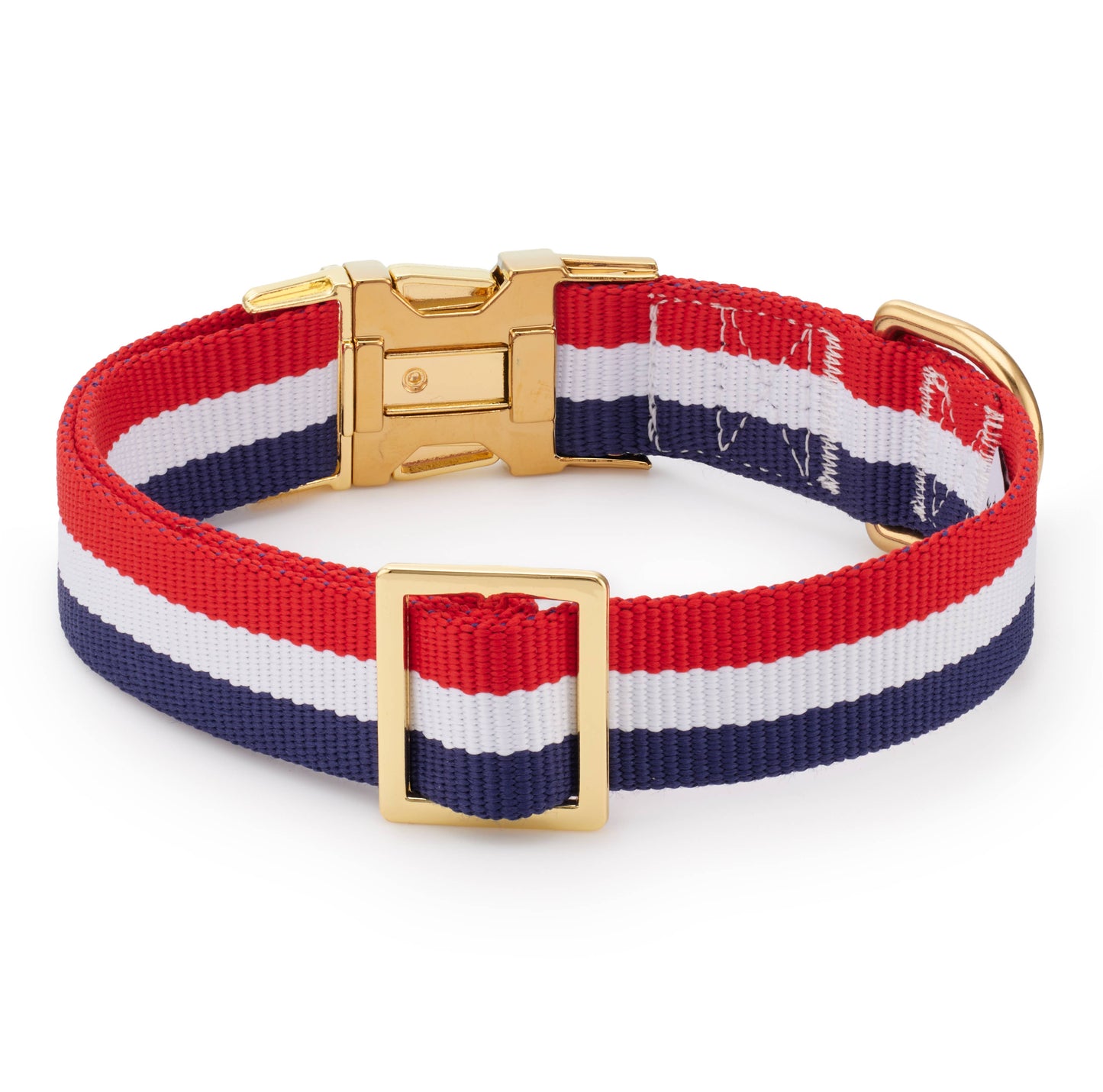 Red, White, and Blue Striped Webbing Dog Collar