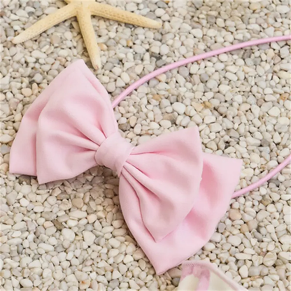 White with Pink Bow Dog Swimsuit and Pink Bow Headband