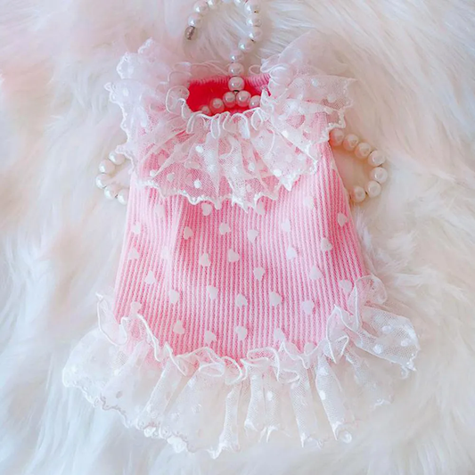 Pink Dress with White Heart Lace
