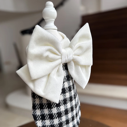 Black & White Plaid Dog Dress with Fancy White Bow