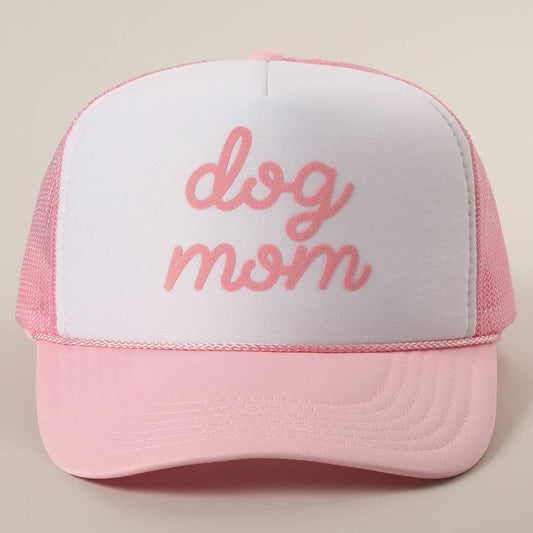 Dog Mom Mesh Back Trucker Hat-Pink