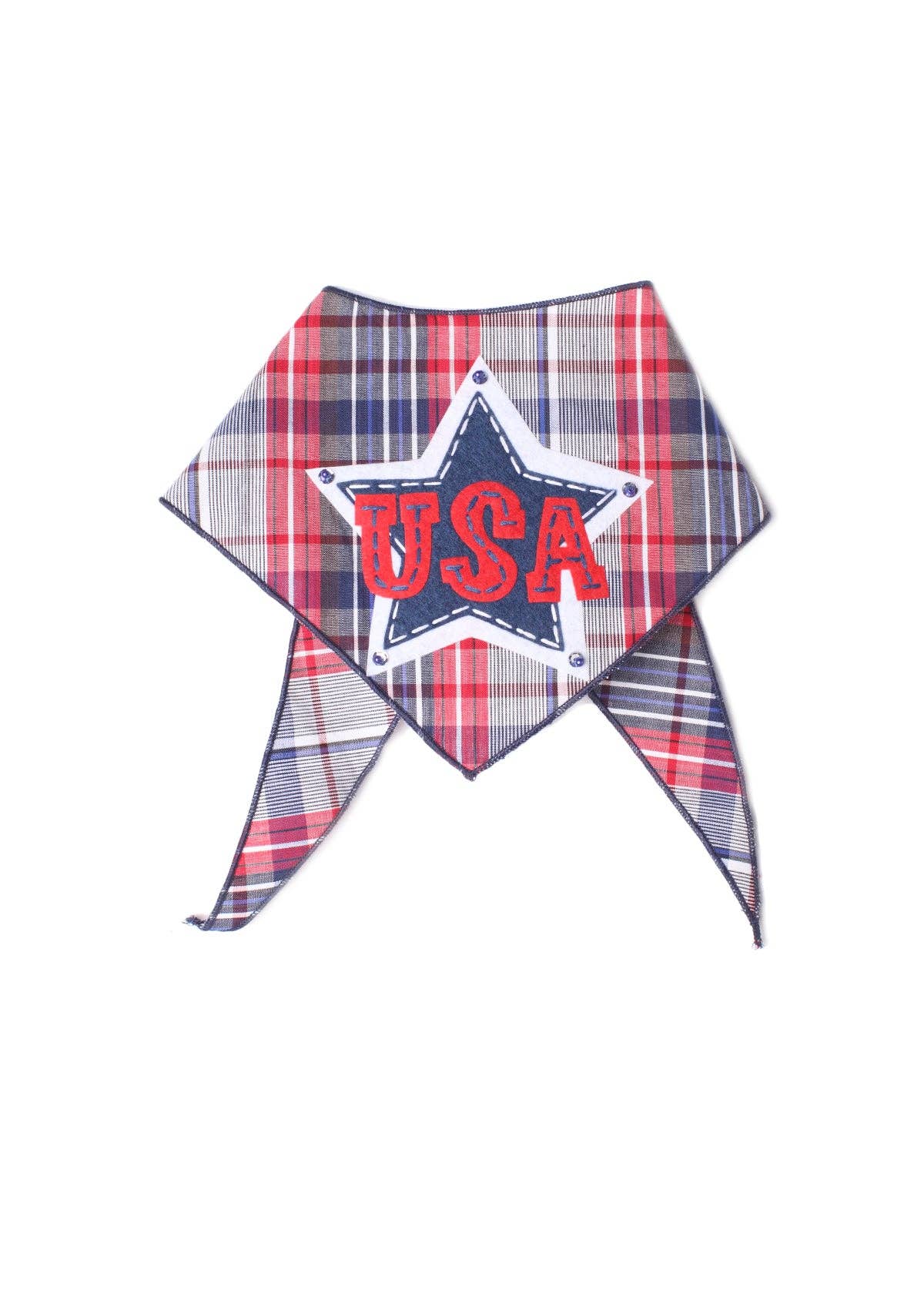 Red White and Blue Plaid USA Star Patch Bandana
