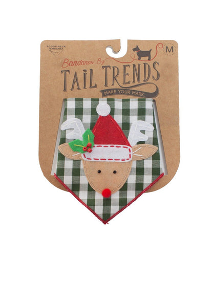 Red Nosed Reindeer Green Gingham Bandana