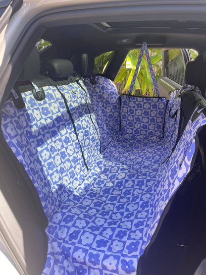 Funda de lujo para asiento de coche con diseño de margaritas a cuadros azules