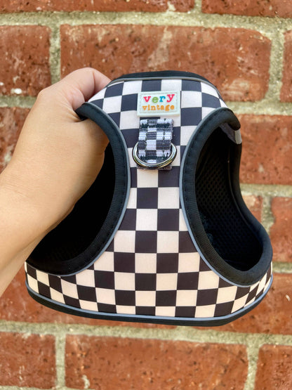 Checkered Black & White Step-In Dog Harness